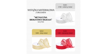 WSTĄŻKA MATERIAŁOWA Z DRUCIKIEM "METALICZNA BROKATOWA MGIEŁKA" 4cm/10m