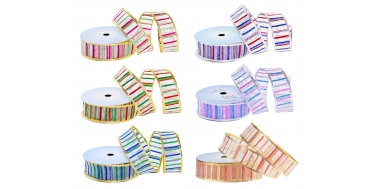 WIRED EDGE WOVEN METALLIC RIBBON WITH "CROSSWISE STRIPES" PATTERN 4cm/10m