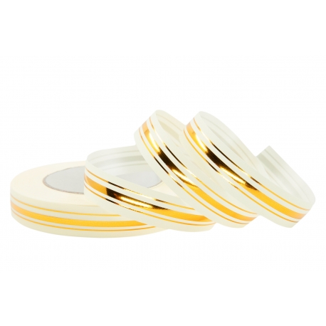 PP RIBBON WITH 3 GOLDEN STRIPES 2cm, 3cm/50yd