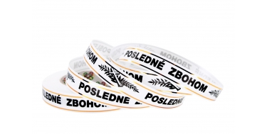 PP TRAUERBAND MIT DER AUFSCHRIFT "POSLEDNE ZBOHOM" MIT GOLDENEN STREIFEN 2cm/50yd