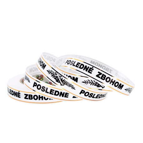 PP TRAUERBAND MIT DER AUFSCHRIFT "POSLEDNE ZBOHOM" MIT GOLDENEN STREIFEN 2cm/50yd